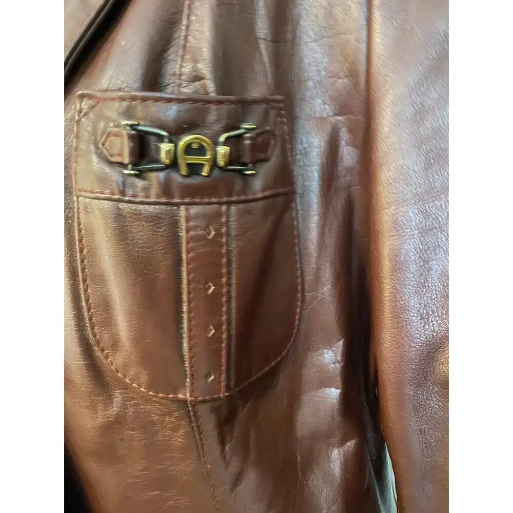 Vintage Etienne‎ Aigner Women’s Oxblood Red Leather Blazer Jacket 1970s Burgundy